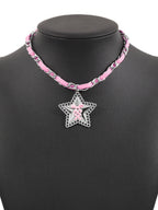 Y2K Bow Star Leather Necklace