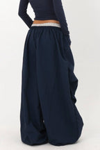 Layered Waistband Baggy Drawstring Pants