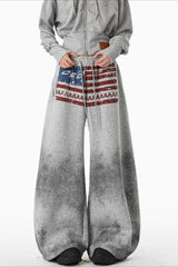 Vintage Flag Print Wide-Leg Pants