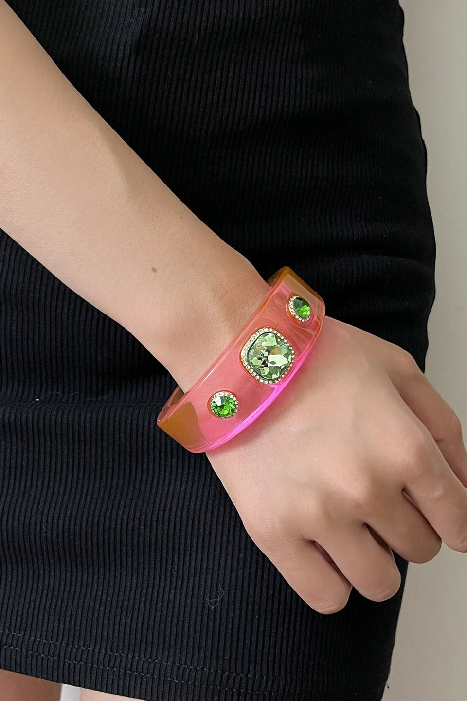 Rhinestone Resin Round Open Bracelet