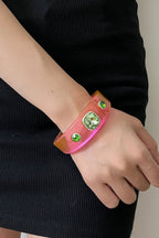 Rhinestone Resin Round Open Bracelet