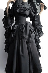 Gothic Light Lolita Long Flying Sleeve Vintage Blouse & Skirt Two Piece Set