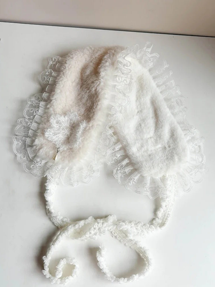 Y2K Japanese Lace Edge Warm Ear Protection Winter Hat