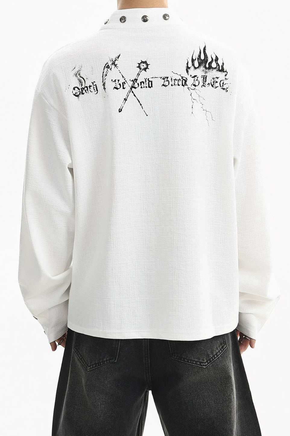 Graphic Snap Collar Long Sleeve Sweatshirt