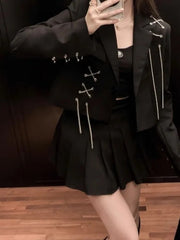 Metal Chain Detail Cropped Jacket