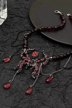 Y2K Heavy Dark Red Spider Tassel Necklace