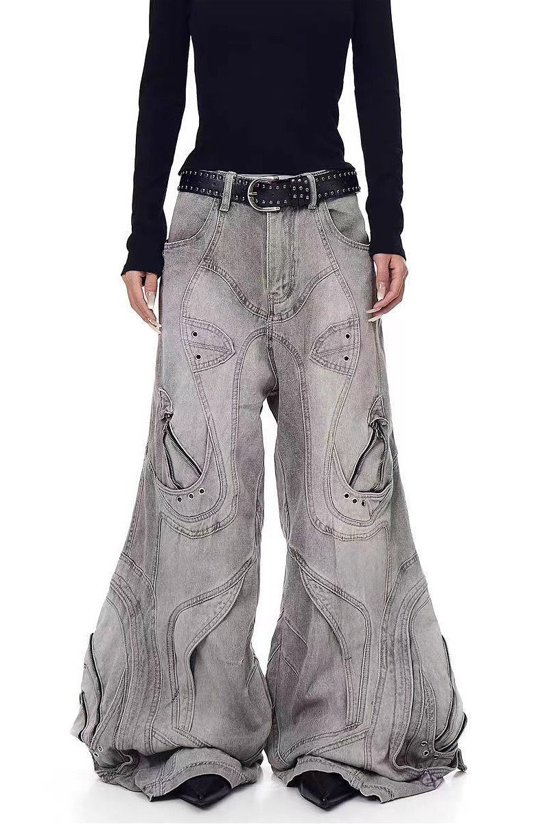 Cyber Punk Irregular Patchwork Curved Pants Main image