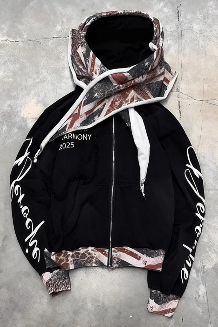 Union Jack Scarf Trim Zip Hoodie Main image