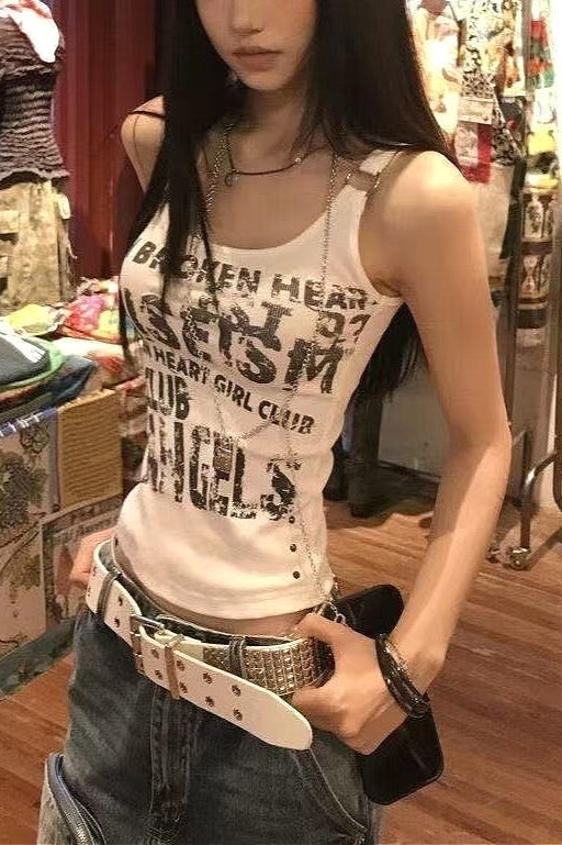 Vintage Washed Street Letter Print Tank Top