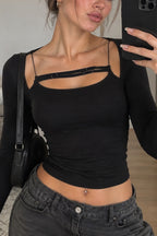 Strappy Cutout Long Sleeve Crop Tops