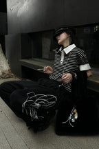 Street Letter Embroidery Black Wide Leg Pants