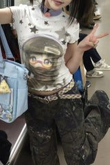 Edgy Y2K Lace Detail Regular Fit T-shirt