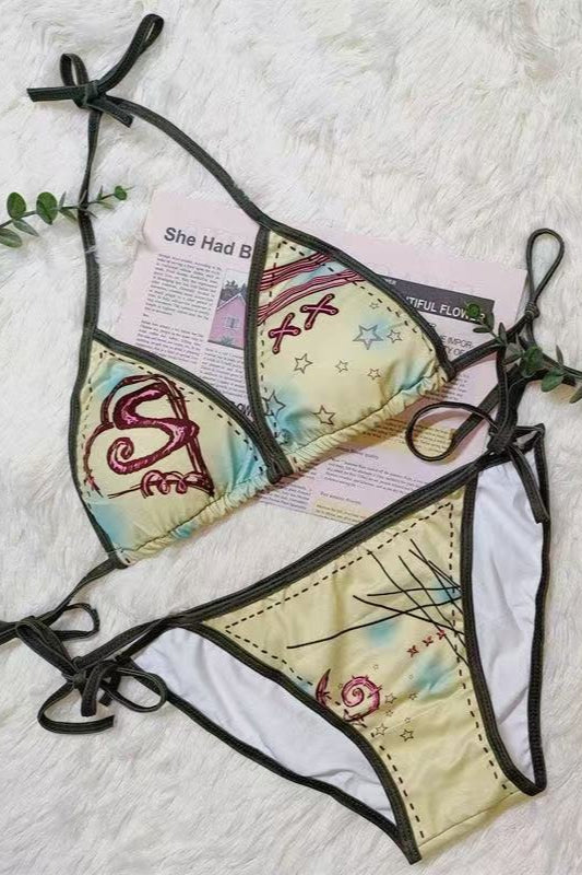 Graffiti Print Y2K Swimwear