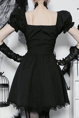 Black Gothic Bandage Corset Embroidery A-line Lolita Mini Dress