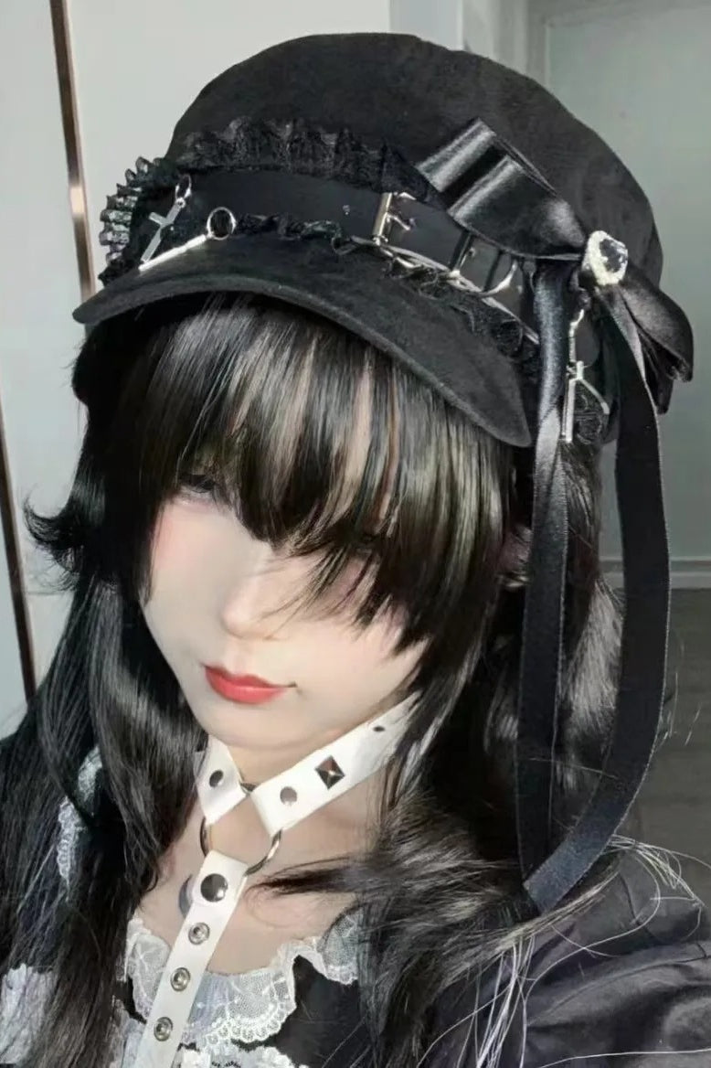 Y2K Sweet Cool Lace Stitch Denim Military Painter Hat Main image
