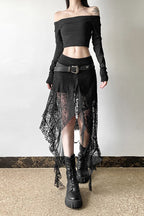 Edgy Gothic Irregular Slim-Fit Midi Skirt