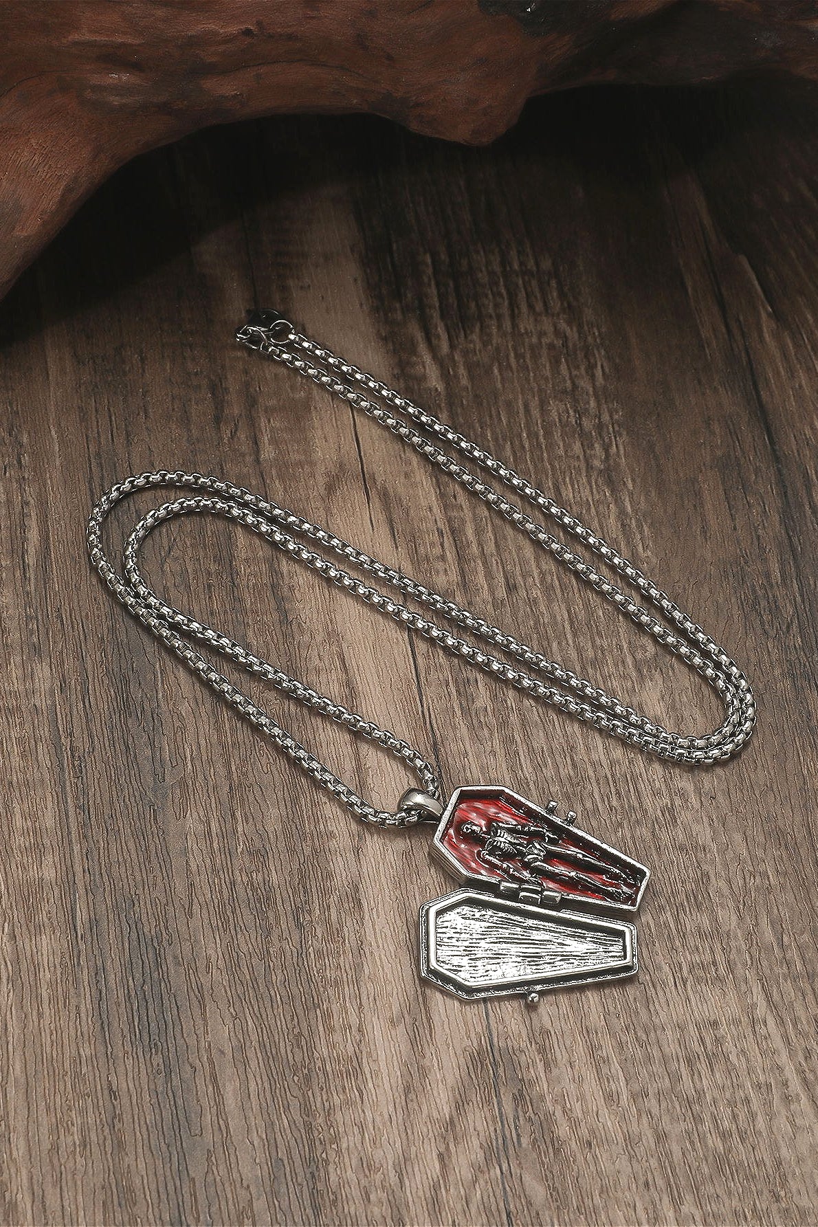 Gothic Coffin Red Enamel Necklace