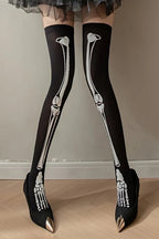 Gothic Skeleton Print Thin Summer Over Knee Cosplay Socks