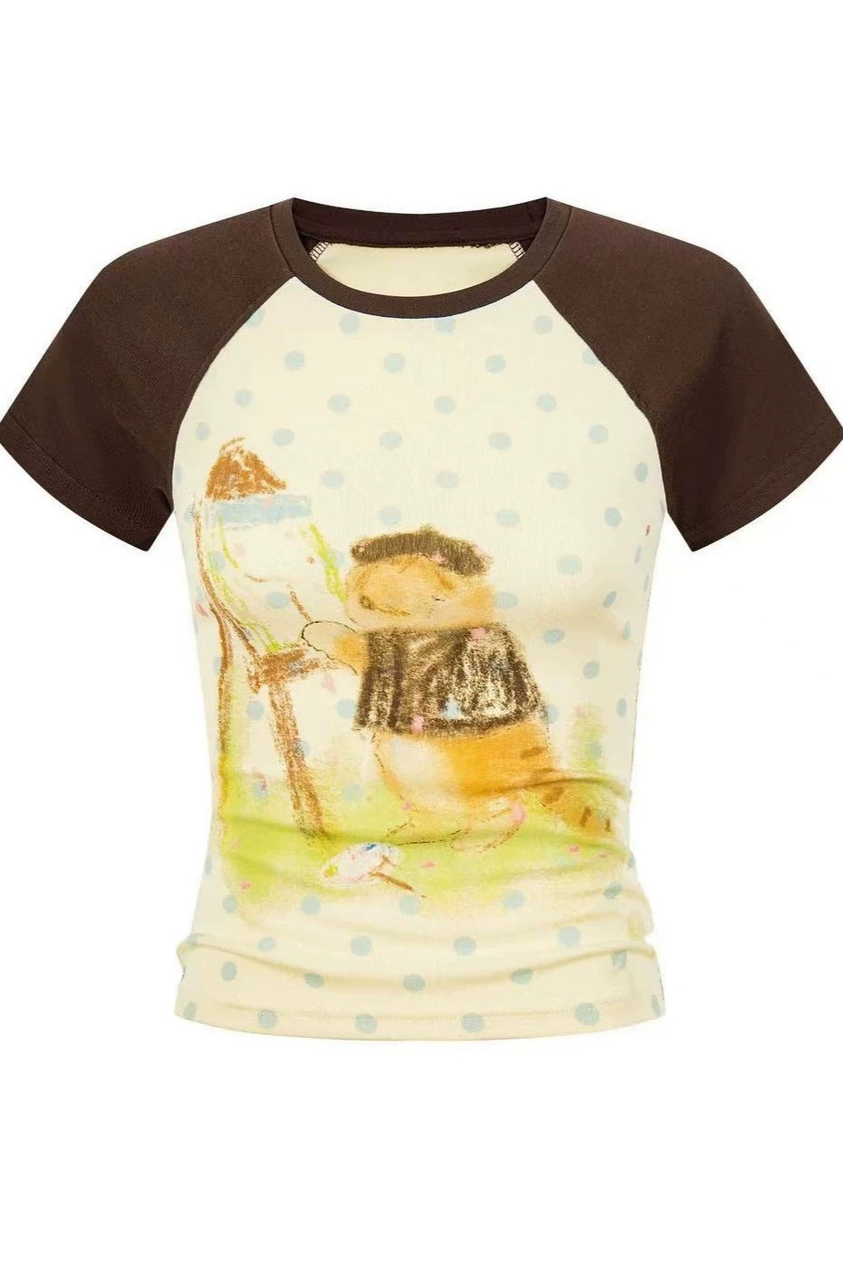Illustrated Cat Contrast Raglan T-Shirt Main image