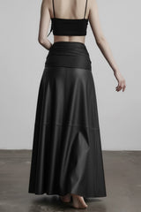 Dark Fashion Asymmetrical Ring-Tie Leather Skirt