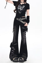 Bow Detail Flared Denim Pants