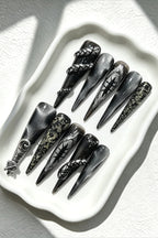 Snake Eye Glitter Long Stiletto Dark Press On Nails