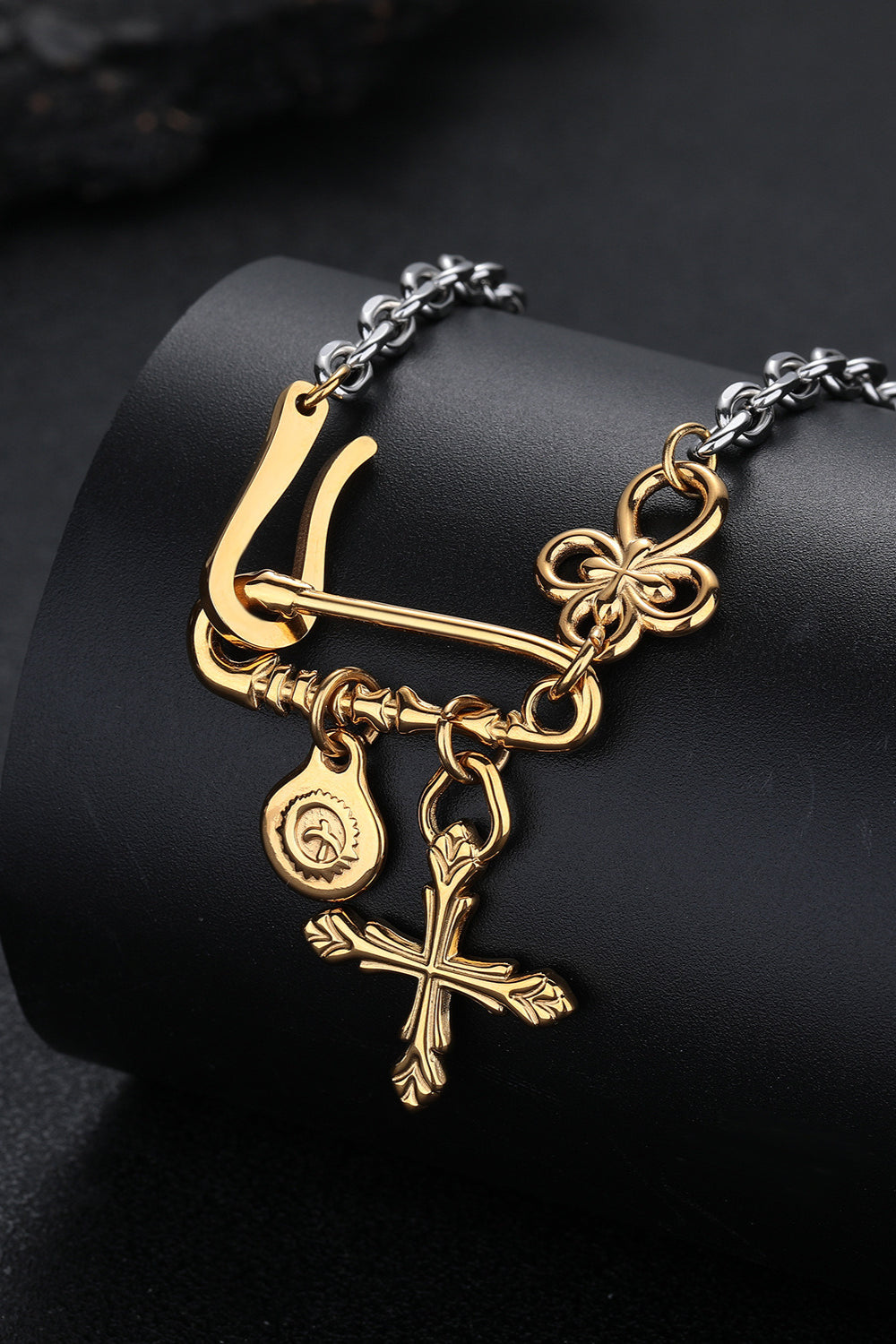 Hip Hop Pin Cross Flower Necklace Secondary image
