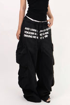 Letter Print Parachute Cargo Pants