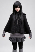 Cable Knit Hooded Cape Sweaters