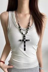 Vintage Dangle Cross Layered Gemstone Necklace