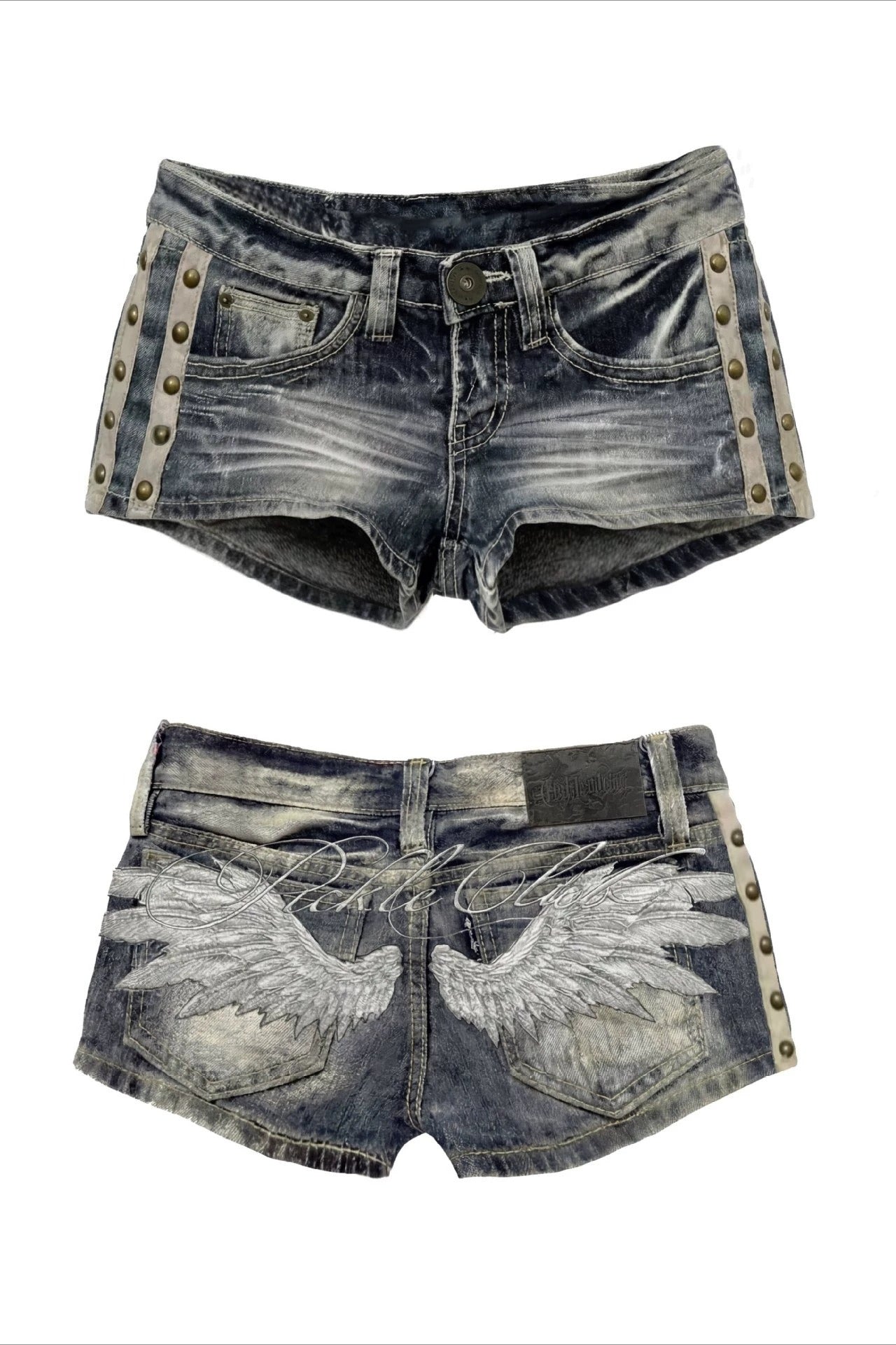Studded Embroidered Denim Hot Pants