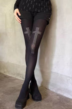 Gothic Black Cross Print Ankle Socks