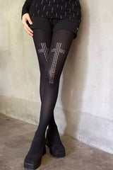 Gothic Black Cross Print Ankle Socks