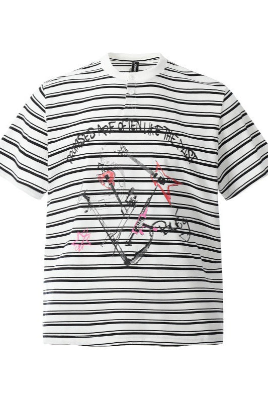 Grunge Music Graphic Striped Short Sleeve T-shirt Main image