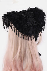Handmade Gothic Lace Pearl Tassel Rose Hat