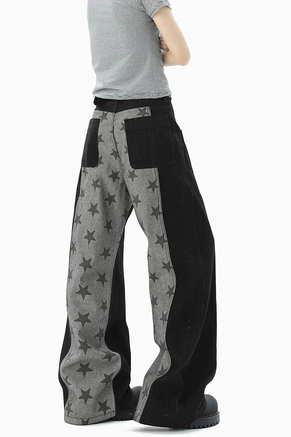 Star Panel Contrast Denim Pants