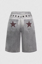 Music Note Washed Denim Bermuda Shorts