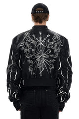 Printed Leather Motorcycle Jacket