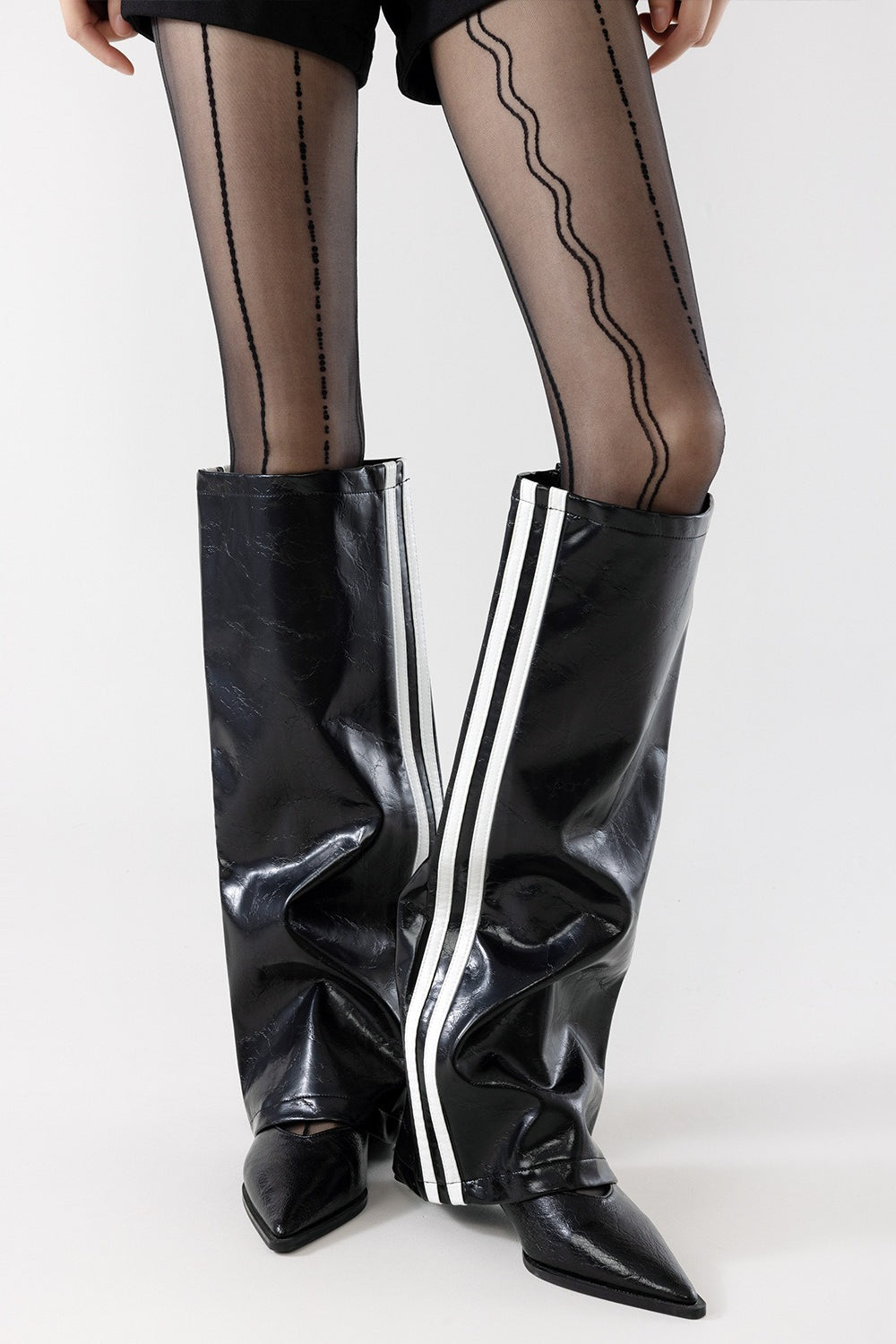 Striped Faux Leather Leg Warmer Socks