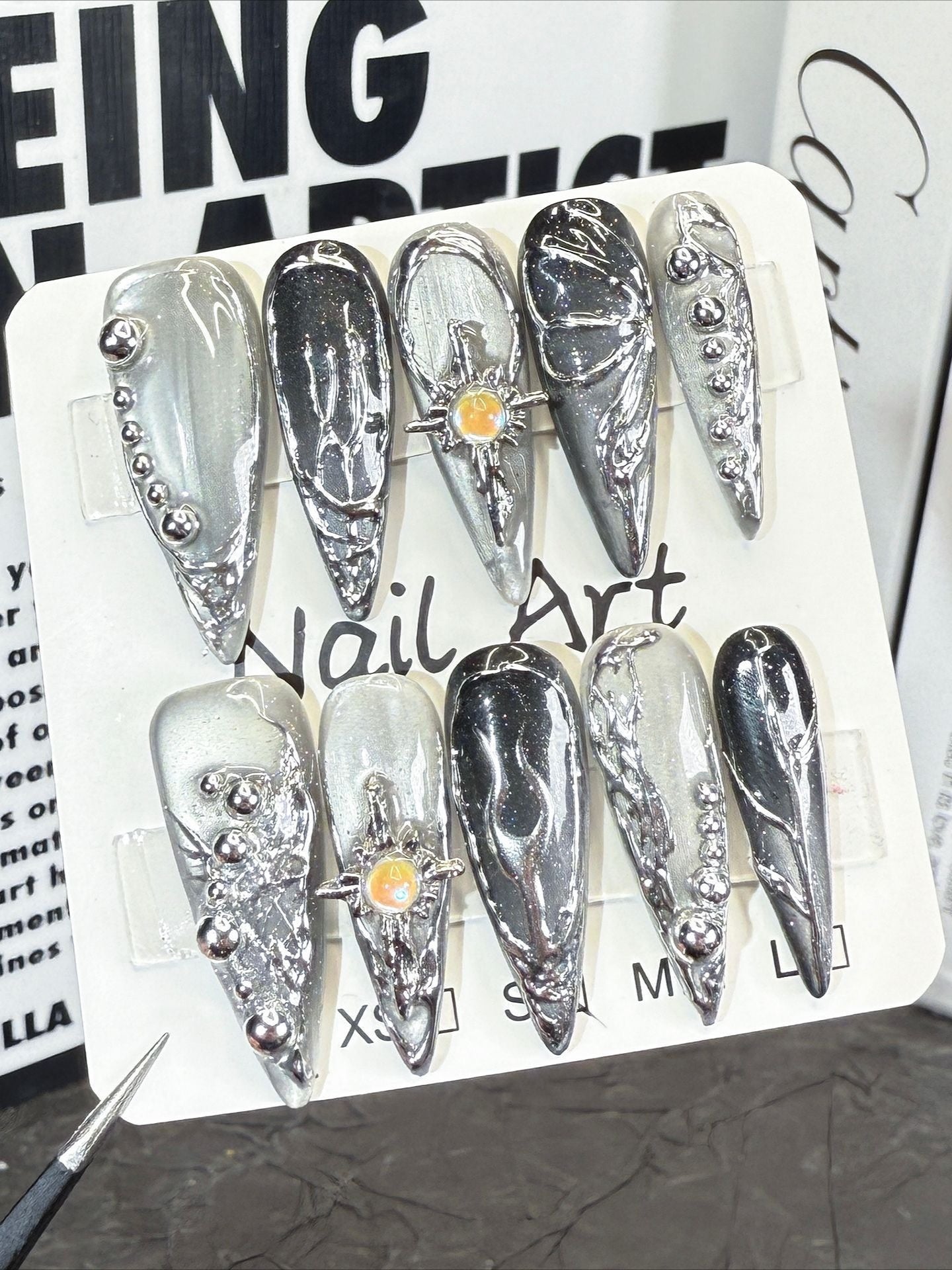 Metallic Mirror Punk Stiletto Press On Nails