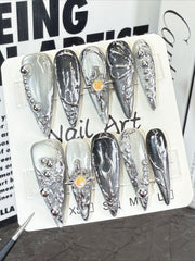 Metallic Mirror Punk Stiletto Fake Nails