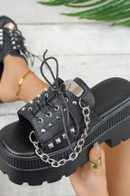 Lace-Up Chain Platform Slides