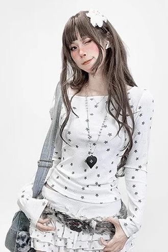 Y2k Star Angel Wing Embroidery Fitted Long-sleeve Knit Top Secondary image