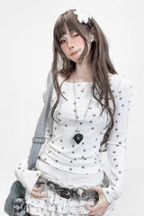 Y2k Star Angel Wing Embroidery Fitted Long-sleeve Knit Top