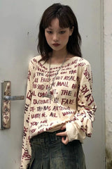 Y2K Grunge Letter Print Knit Top