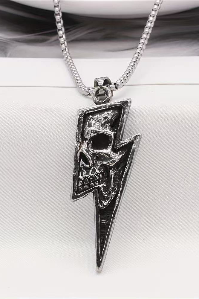 Lightning Skull Pendant Necklace