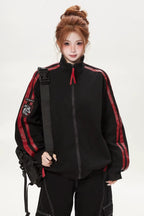 Stand Collar Striped Panel Jacket