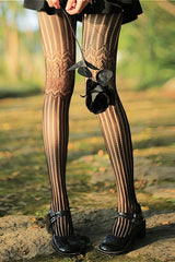 Gothic Lace Vertical Stripe Fishnet Socks