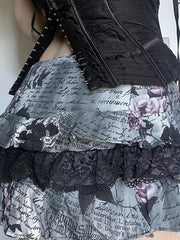 Dark Gothic Lace Bow Low-Rise Mini Skirt