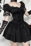Dark Gothic Lace Trim Puff Sleeve Square Neck A-line Mini Dress